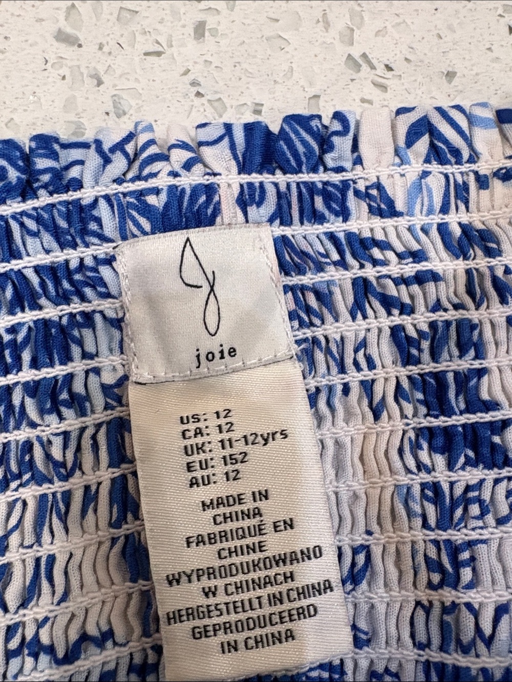 Joie Girls Blue & White Floral Smocked Sundress size 12 - Picture 5 of 5